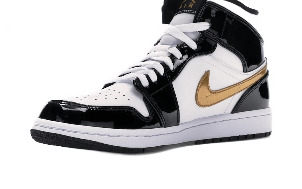 Air Jordan 1 Mid Patent Black White Gold - 852542-007