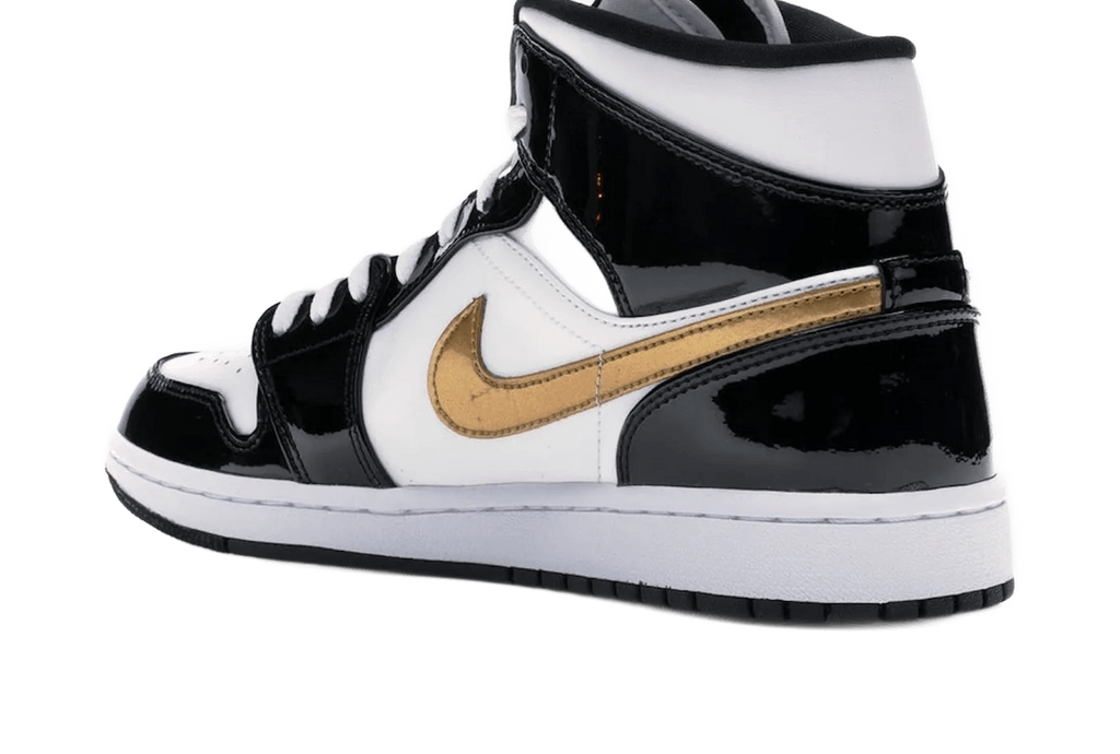 Air Jordan 1 Mid Patent Black White Gold - 852542-007