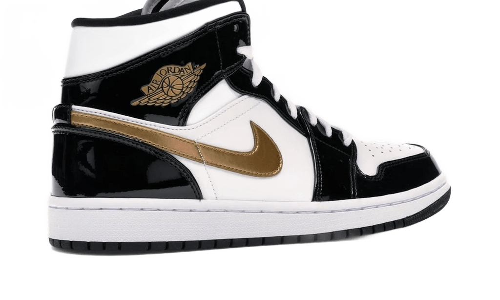 Air Jordan 1 Mid Patent Black White Gold - 852542-007